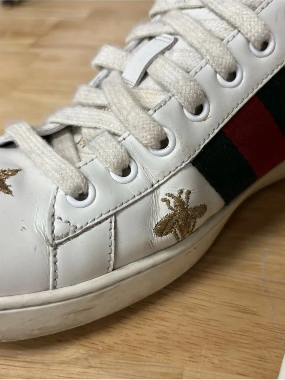 Gucci Men's Ace Bee Embroidered Sneakers, Size 7.5